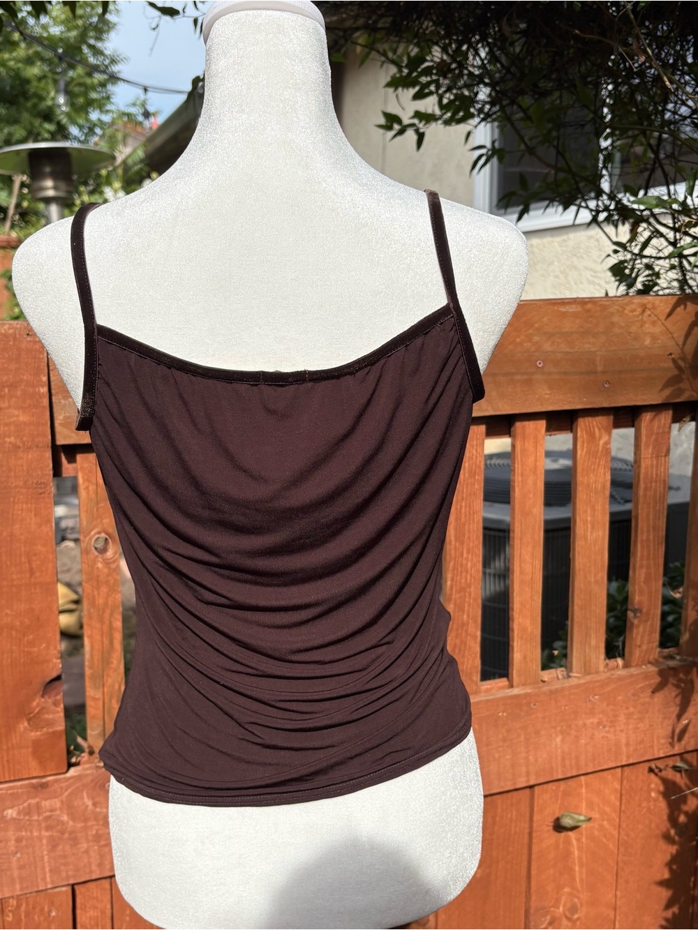 Max Studio Brown Cowl Neck Camisole Velvet Trim Size Small - Picture 3 of 7